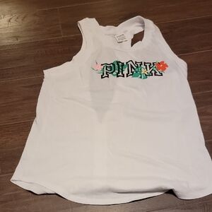 White PINK Tank Top with Floral Design